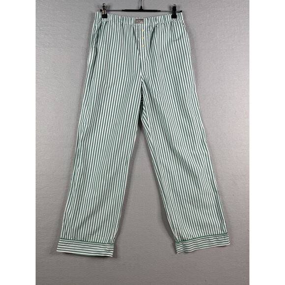 J.Crew Womens Pajama Set Sz S Green White Striped Poplin Holiday Long Sleeve - Picture 4 of 13